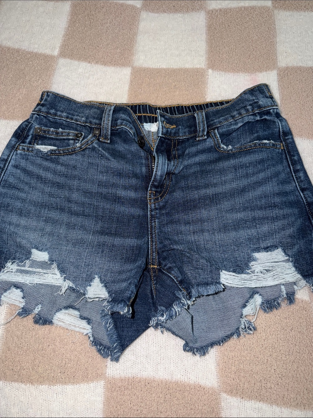 American Eagle Outfitters Distressed Dark Blue Denim Cutoff Shorts